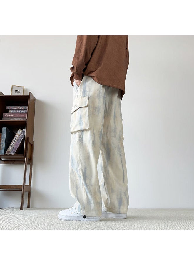 Dingfengbaoluo American Style Tie-dye Work Pants Men Spring Trendy Casual Straight-leg Trousers Xrr02 Apricot 2XL - Image 2