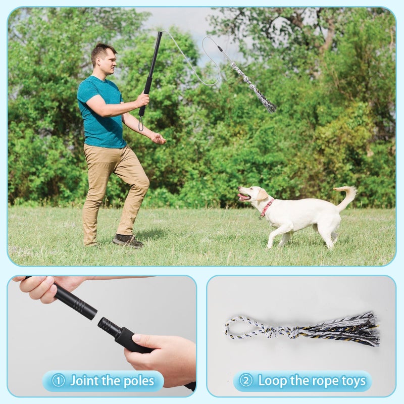 ABtool Flirt Pole for Small Medium Dogs,Interactive Chase and Tug of War Outdoor Dog Toys,Heavy Duty Dog Teaser Wand Chase Toys with Rope,Durable Flirt Stick Pole for Dogs Outside Agility Exercise & Training - Image 5