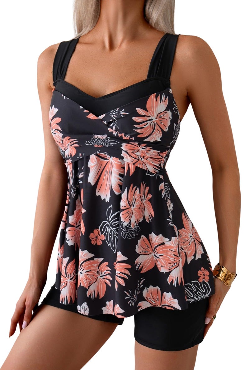 B2prity Tankini Swimsuits for Women Tummy Control Two Piece Modest Bathing Suits Floral Skirt Top with Boyshorts - Image 1