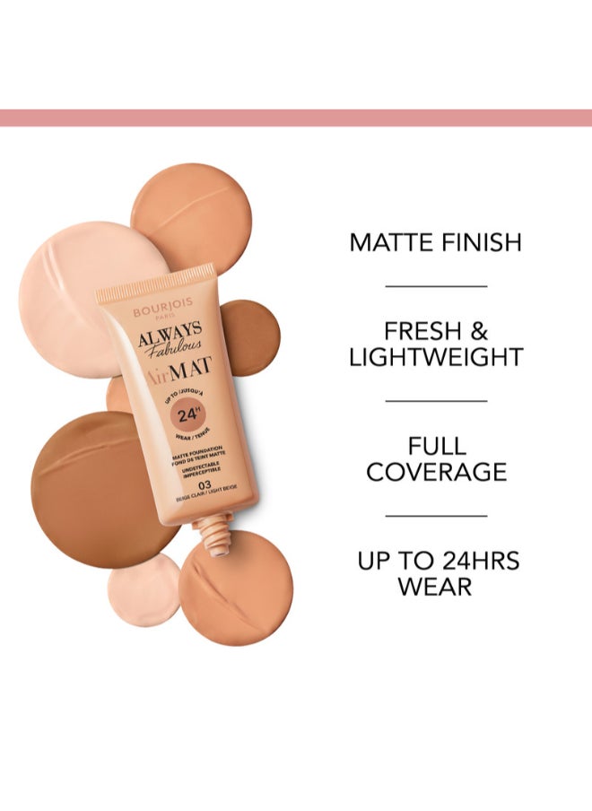 BOURJOIS PARIS - Always Fabulous Air Mat Foundation - 003 - Light Beige, 30ml - Image 1