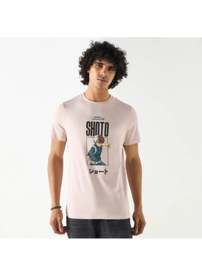 SP Characters Shoto Print T-shirt with Crew Neck and Short Sleeves