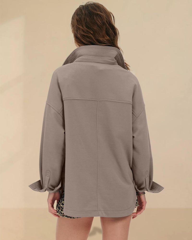 Locachy Women's Casual Oversized Polo Neck Sweatshirt Lapel Long Sleeve Button Pullover Tops Fashion Outfits Clothes Coffee Grey S - Image 3