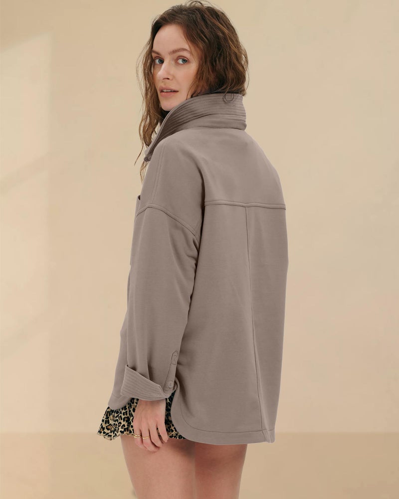 Locachy Women's Casual Oversized Polo Neck Sweatshirt Lapel Long Sleeve Button Pullover Tops Fashion Outfits Clothes Coffee Grey S - Image 2