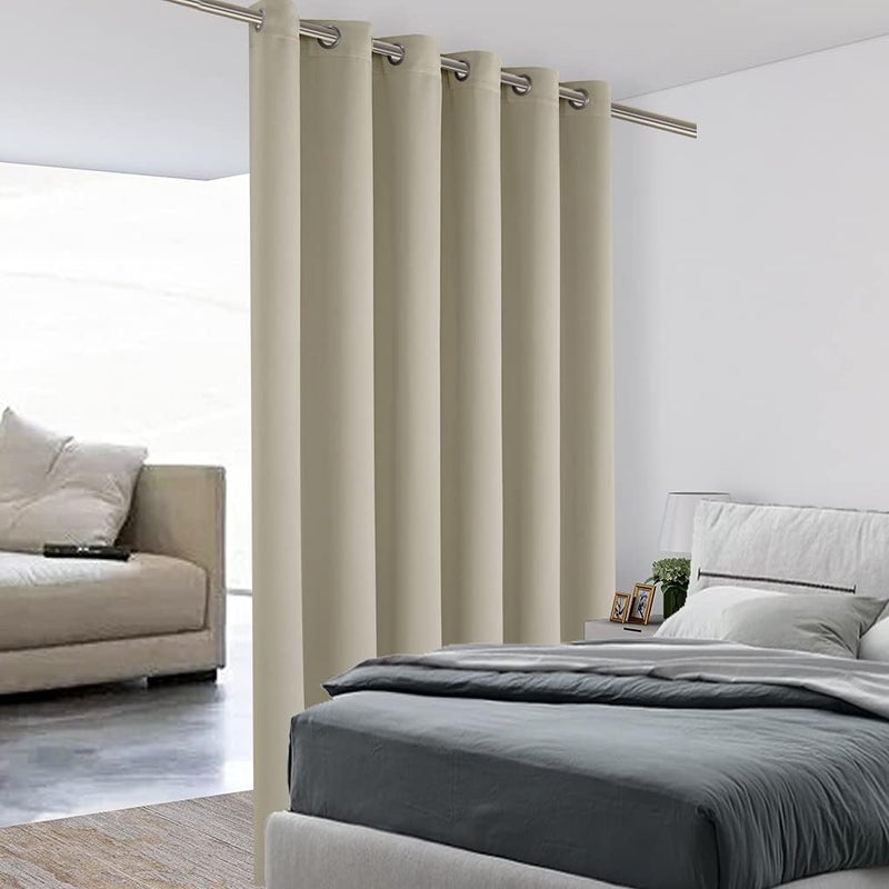 BONZER Room Divider Blackout Curtain Wide Room Darkening Total Privacy Wall Noise Reducing for Bedroom, 108L x 70W Inch (9L x 5.8W ft), 1 Panel, Cream - Image 1