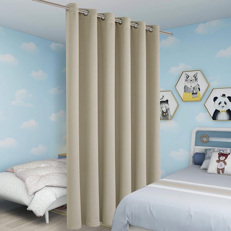 BONZER Room Divider Blackout Curtain Wide Room Darkening Total Privacy Wall Noise Reducing for Bedroom, 108L x 70W Inch (9L x 5.8W ft), 1 Panel, Cream - Image 5