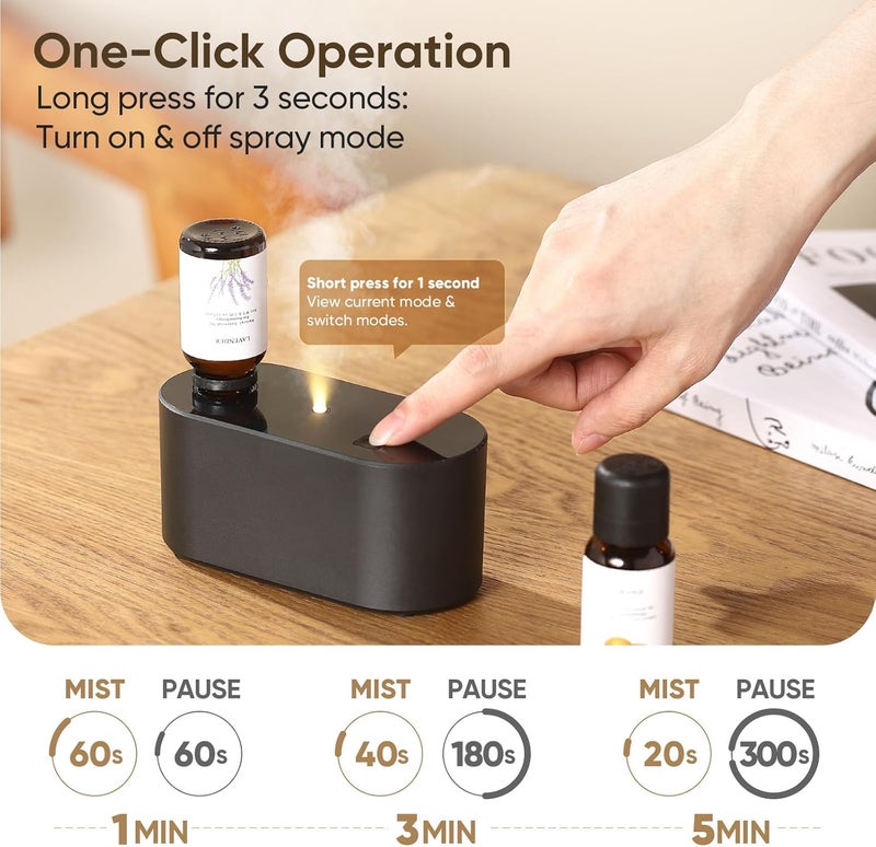 Nexalithron Waterless Diffuser for Home Essential Oil Diffuser,Battery Operated Aromatherapy Diffuser, Portable Scent Diffusers, 3 Mist Modes, Cycle Start for Bedroom, Office Studio 160-350 sq. ft Black - Image 5