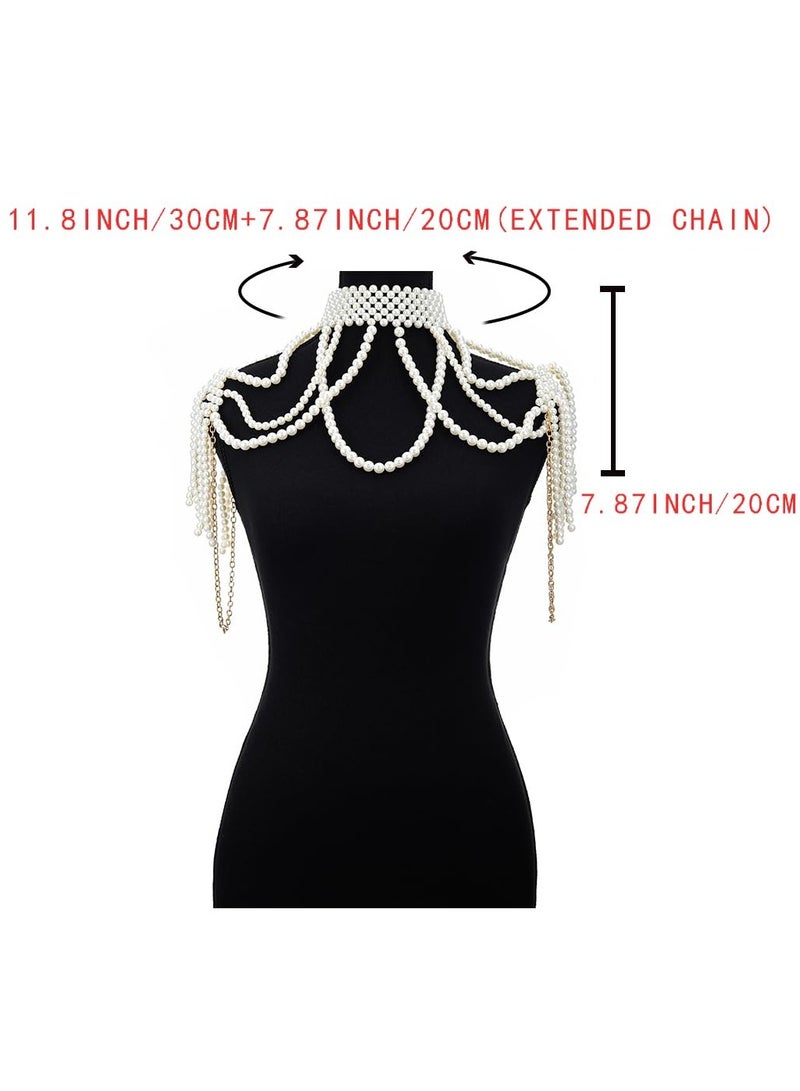 SYOSI Pearl Shawl Body Chain, Pearl Shoulder Necklace Body Jewelry, Bra Tassel Body Chain, Summer Beach Body Accessories, Party Body Chains - Image 3