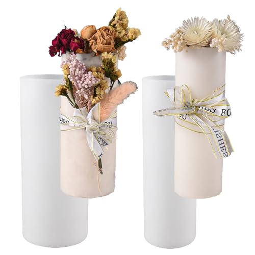 2 Pack 6 Inch Cylinder Candle Mold Pillar Candle Molds Taper Resin Casting Silicone Molds for Home Decor Candle Making Wave Spiral Mold