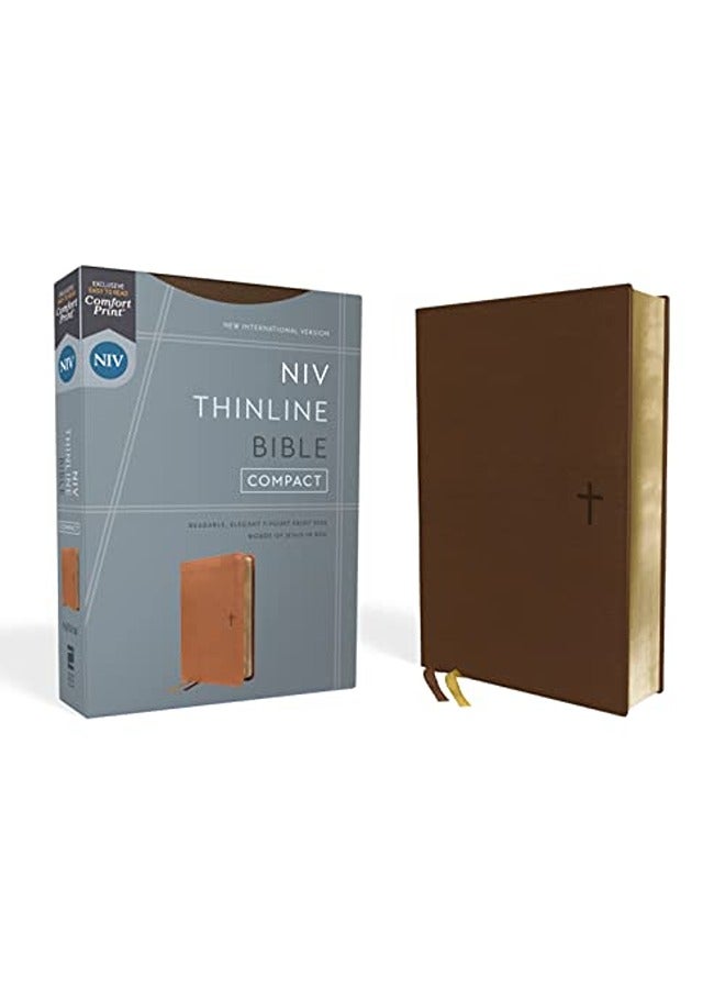 NIV, Thinline Bible, Compact, Leathersoft, Brown, Red Letter, Comfort Print