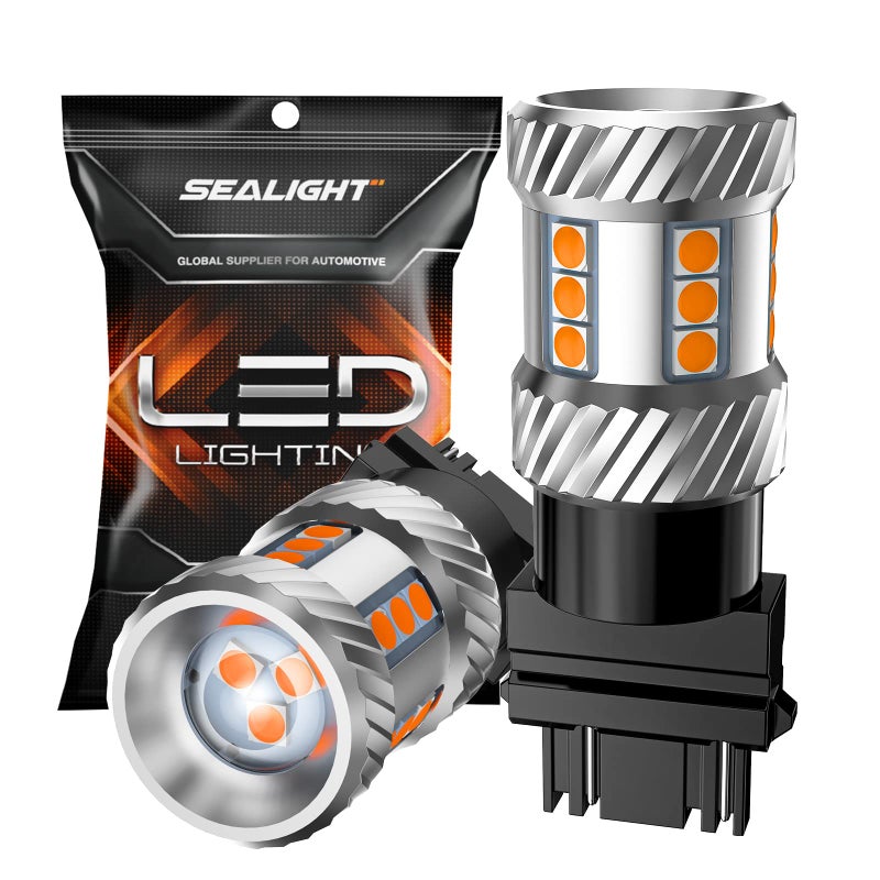 SEALIGHT LED Turn Signal Bulb 3157 LED Bulbs Amber Yellow 600 Brighter 3156 3457A 4057 4157 LED Light with Extra Resistor for Front Rear Turn Signal Light Marker Parking Lights Pack of 2