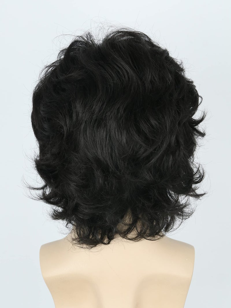 LeMarnia Men's Wigs 70s Wigs for Men Black Short Wavy Fluffy Wig Halloween Costume Wig - Image 5