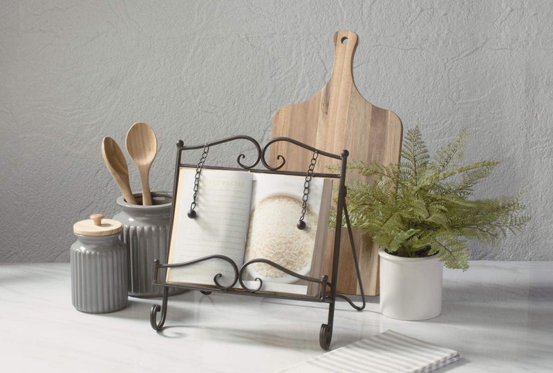 Tripar Swirl Design Metal Cookbook Stand for Cookbooks, Tablets, Recipes, Portable, Adjustable, Free Standing - Image 3
