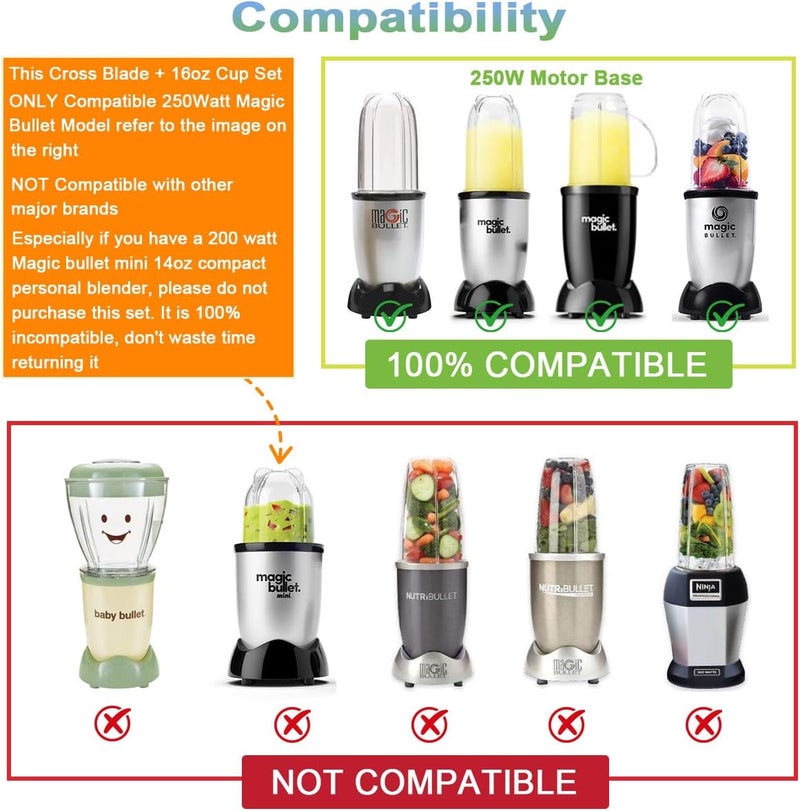 QueenTrade Replacement Cross Blade + 16oz Cup Set for Magic Bullet, Replacement Parts compatible with 250 W Magic Bullet MB1001 Blender - Image 4