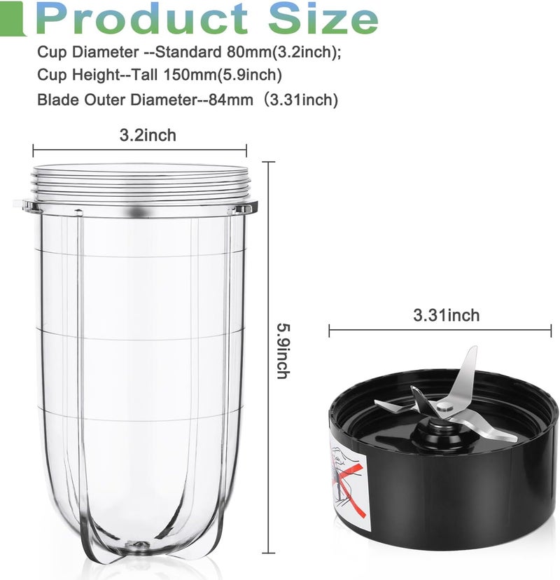 QueenTrade Replacement Cross Blade + 16oz Cup Set for Magic Bullet, Replacement Parts compatible with 250 W Magic Bullet MB1001 Blender - Image 2