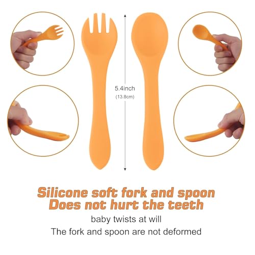 Qshare Powerful Suction Plates for Baby and Toddler,Baby Divided Plate,Thanksgiving Plates with Fork and Spoon,Duck Baby Plate Non-Slip,BPA Free,Microwave & Dishwasher Safe (Orange) - Image 5
