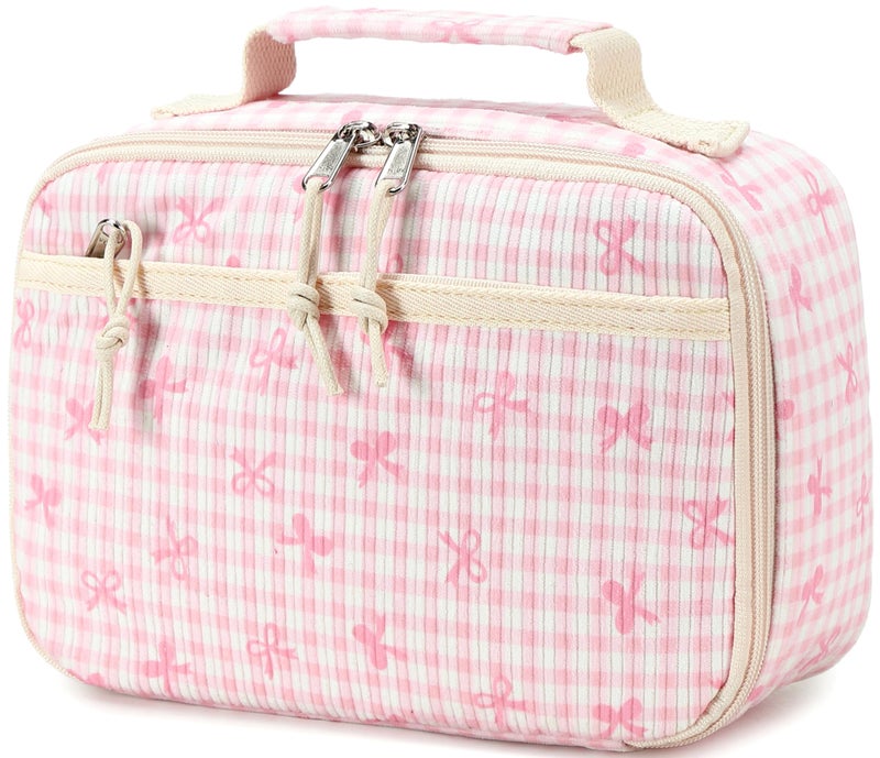 LEDAOU Lunch Box Kids Insulated Lunch Bag Girls Toddler Reusable Lunchbox for School Picnic Hiking BowknotPink