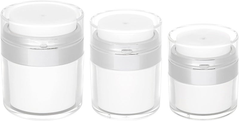 Airless Pump Jars set, 0.5oz /1oz /1.7oz Empty Refillable Cosmetic Pump Jars Bottles Lotion Cream Dispenser Portable Travel Size Makeup Containers (Silver), JAR_3pack