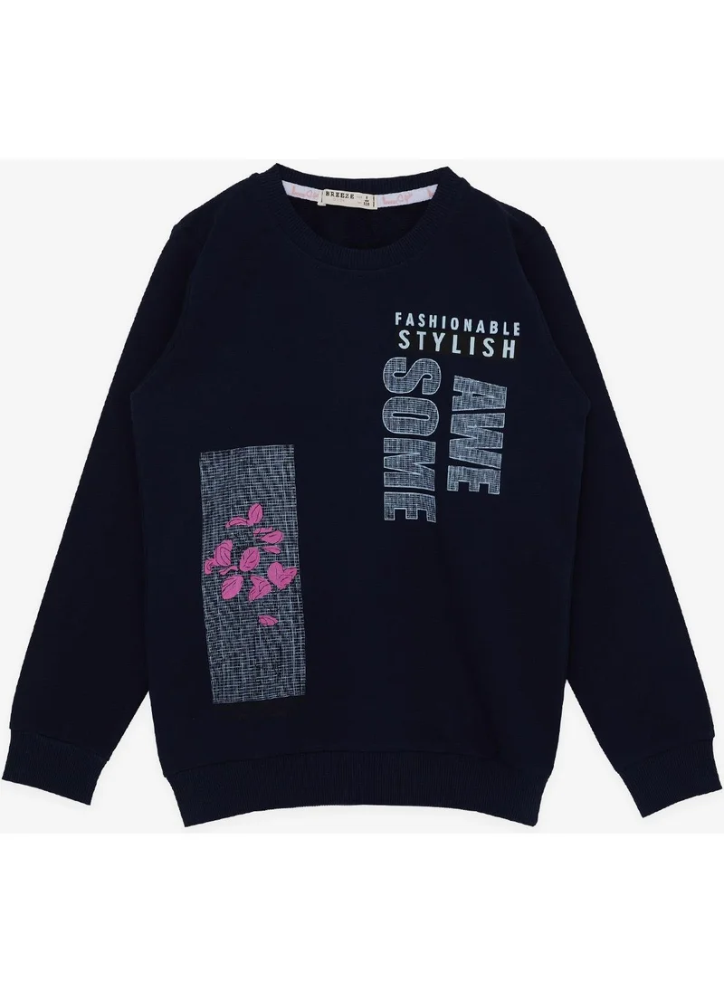 بريز Girl's Sweatshirt Floral Printed 6-12 Years, Navy Blue