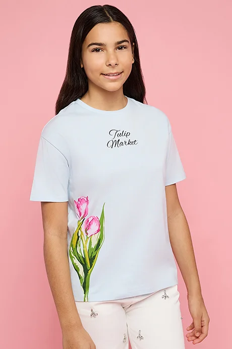 R&B Printed T-Shirt with Crew Neck and Short Sleeves
