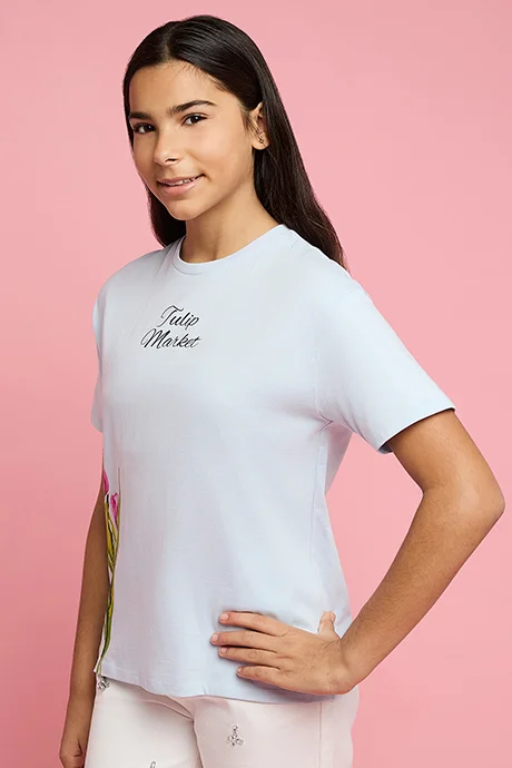 R&B Printed T-Shirt with Crew Neck and Short Sleeves