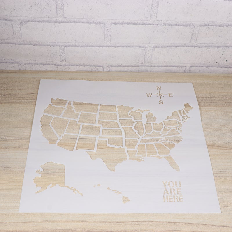 1PC DIY American Elements Map Hollow Spray Template Painting Stencil for Painting Wall Wood Paper Fabrics (US Map 30x30cm) - Image 1