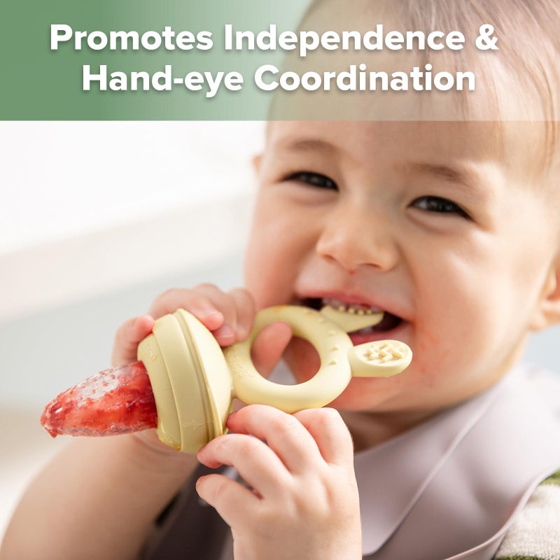 Haakaa Baby Fruit Food Feeder & Mini Freezer Nibble Tray Combo, Breastmilk Popsicle Molds for Baby Cooling Relief, BPA Free Silicone Feeder for Safe Infant Self Feeding, 4 Month+ (Oat) - Image 5