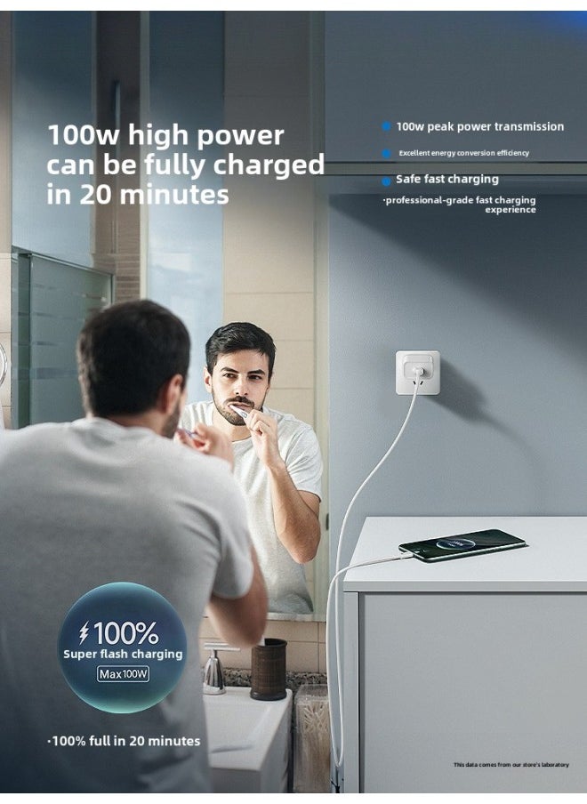 Generic - Suitable For Typec Data Line 6A Fast Charging Suitable For Tpyec Charging Line Huawei Xiaomi Vivo Android Charger Line-Colour:White [flash Charging Set] 6atype-c Cable + Fast Charging Head*1-Line Length:1.5m - Image 1