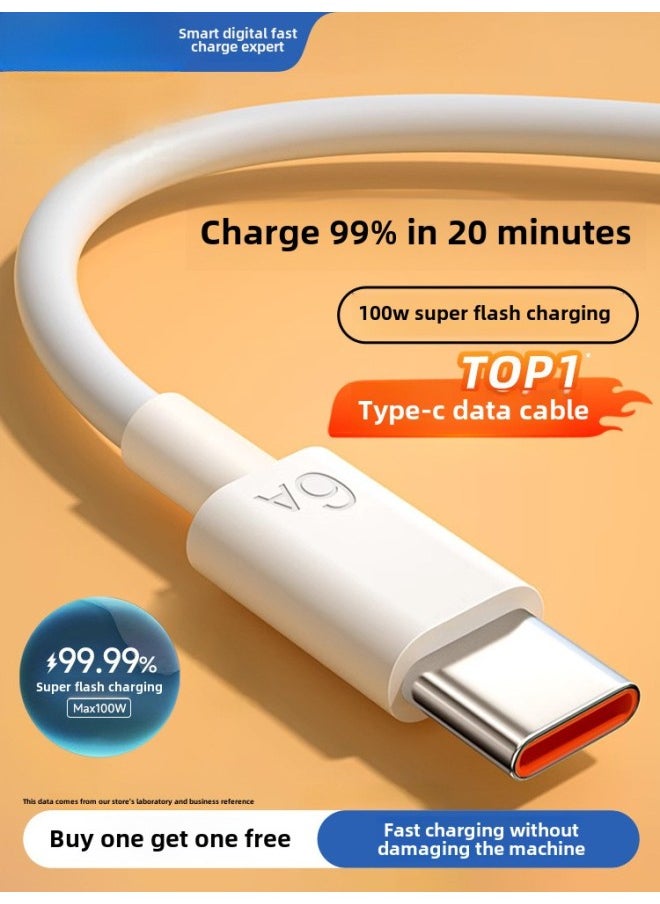 Generic - Suitable For Typec Data Line 6A Fast Charging Suitable For Tpyec Charging Line Huawei Xiaomi Vivo Android Charger Line-Colour:White [flash Charging Set] 6atype-c Cable + Fast Charging Head*1-Line Length:1.5m - Image 1