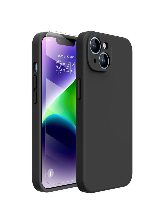 ميراكيس جراب Miracase مصمم لهاتف iPhone 14 Plus مع واقي شاشة، [حماية محسنة للكاميرا]، جراب سيليكون سائل مقاوم للصدمات مع بطانة من الألياف الدقيقة، 6.7 بوصة (أسود) - Image 1