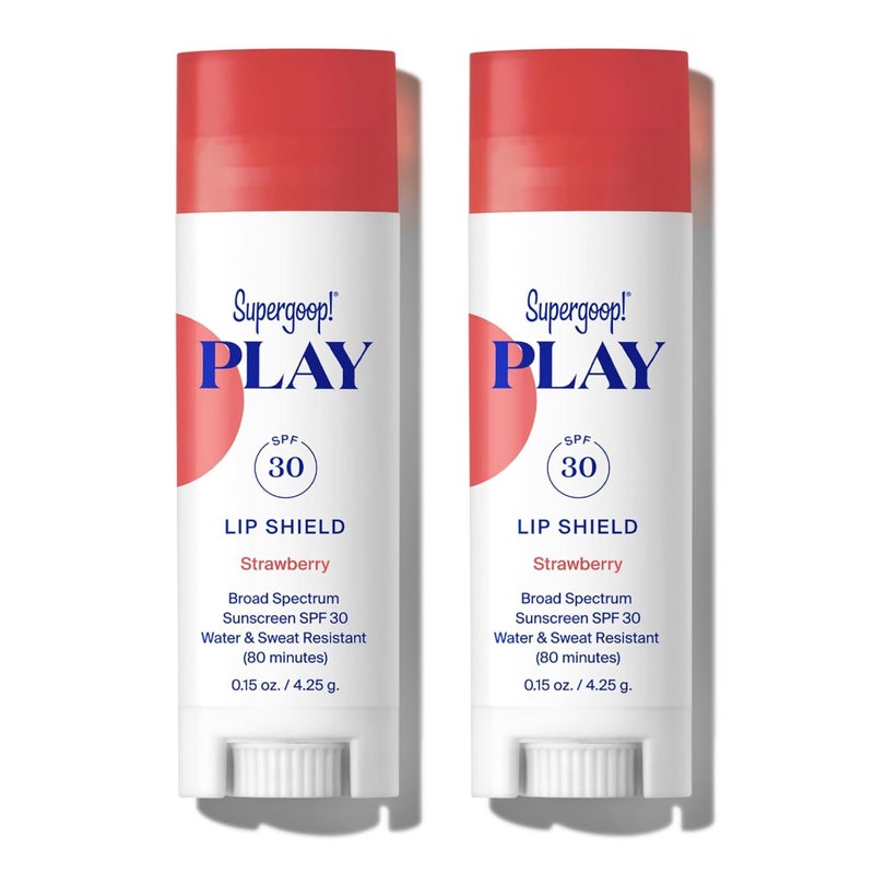 Supergoop! Supergoop PLAY Lip Shield SPF 30 with Strawberry  Pack of 2  Moisturizing Lip Treatment for Dry Cracked Lips  Clean Ingredients  Broad Spectrum UV Protection