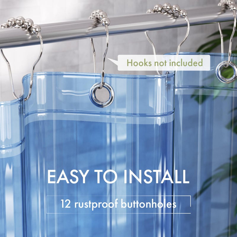 AmazerBath Shower Curtain Liner, 72x72 Transparent Blue Shower Curtain Liner, Lightweight Plastic Shower Curtain Liner, Cute Waterproof Shower Liner for Bathroom with 3 Magnets and 12 Grommet Holes - Image 3
