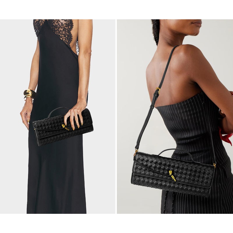 Joryin Woven Purse for Women Evening Clutch Woven Leather Handbags Crossbody Bag Purse Formal Evening Bag, Black - Image 2