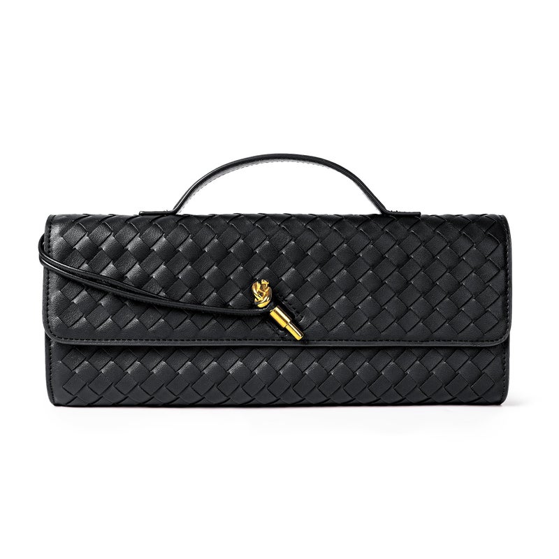 Joryin Woven Purse for Women Evening Clutch Woven Leather Handbags Crossbody Bag Purse Formal Evening Bag, Black - Image 1