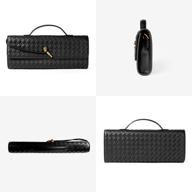 Joryin Woven Purse for Women Evening Clutch Woven Leather Handbags Crossbody Bag Purse Formal Evening Bag, Black - Image 3