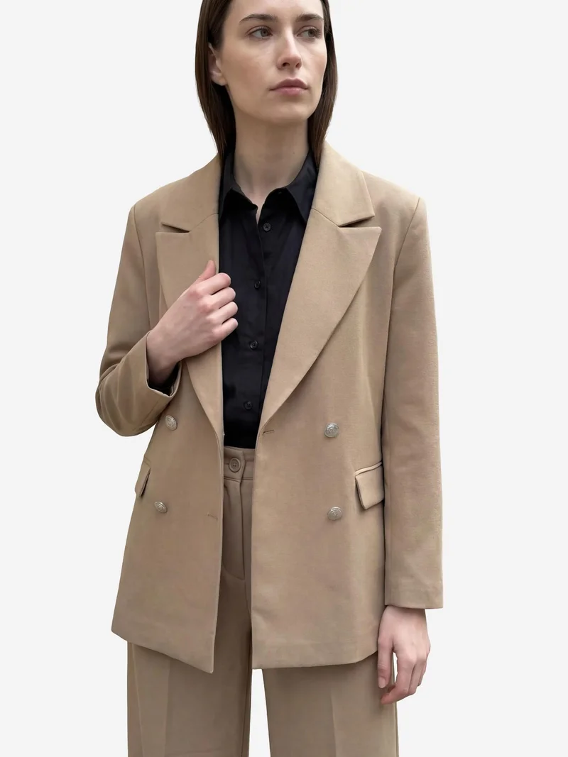 MY FASHION Camel Brown MY FASHION Buttoned Blazer Jacket for Women | Best Price UAE