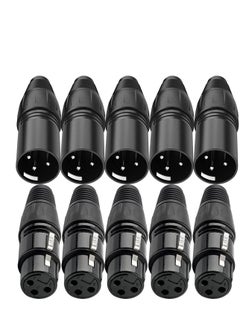 Excefore 10 قطع من موصلات XLR، 5 موصلات XLR للميكروفون من الذكور و5 موصلات XLR للميكروفون من الإناث، 3 دبابيس ميكروفون منخفض الضوضاء للغاية ومقبس صوت عالي التوصيل  - Image 1