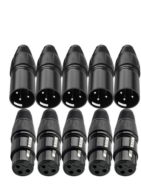 10 PCS XLR Connector, 5 Male and 5 Female XLR Mic Microphone Connector, 3 Pins Ultra-Low Noise Microphone and High Conductivity Audio Socket