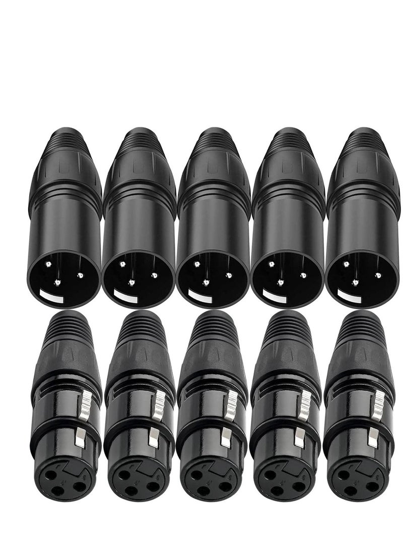 Excefore 10 قطع من موصلات XLR، 5 موصلات XLR للميكروفون من الذكور و5 موصلات XLR للميكروفون من الإناث، 3 دبابيس ميكروفون منخفض الضوضاء للغاية ومقبس صوت عالي التوصيل  - Image 1