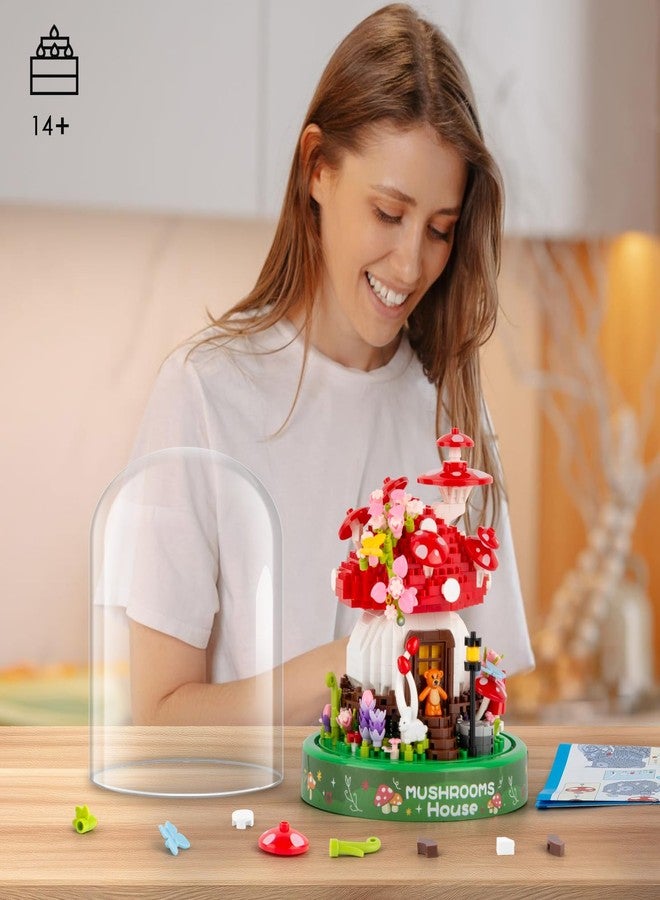 Vziimo Mushroom House Building Set, Creative Mushroom Flower House Model Kits with Dust Cover, 645PCS Micro Bricks Collectible Ideals Gifts for Adults 14+ - Image 4