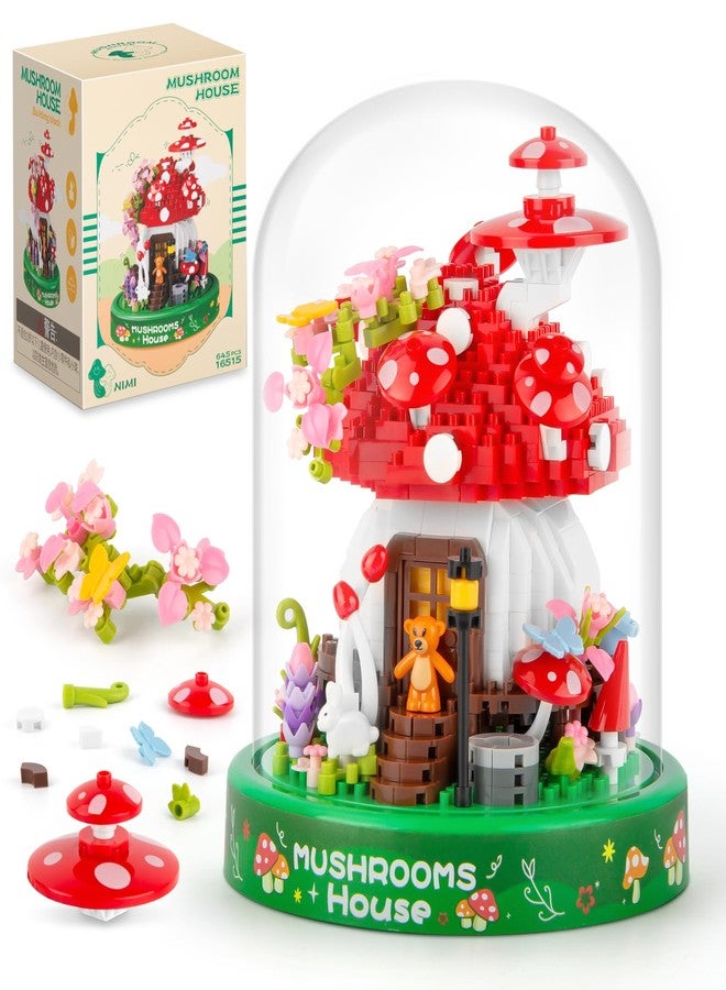 Vziimo Mushroom House Building Set, Creative Mushroom Flower House Model Kits with Dust Cover, 645PCS Micro Bricks Collectible Ideals Gifts for Adults 14+ - Image 1