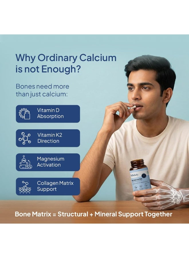 Miduty Bone Matrix – Advanced Calcium Citrate with Vitamin D3 & K2 – Chelated Magnesium, Zinc & Boron – 11-Nutrient Complete Bone Support Formula for Men & Women – 60 Capsules - Image 2