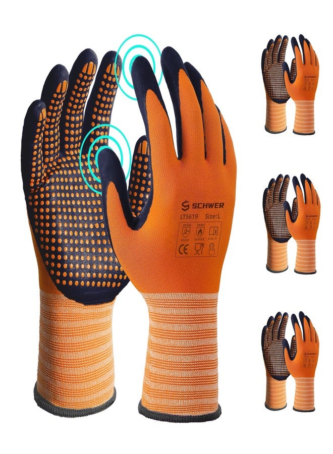 Schwer 3 Pairs LT5619 Work Gloves MicroFoam Nitrile Coated, ANSI A1 Cut Resistant Working Gloves with Grip, Micro Dot Palm, Touchscreen Capable, for Automotive Electronic Assembly (Large) - Image 1