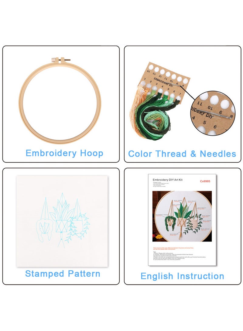 3 Sets Embroidery Kit For Beginners Adults DIY Hand Embroidery Kit Include Embroidery Hoop Floss And Needles