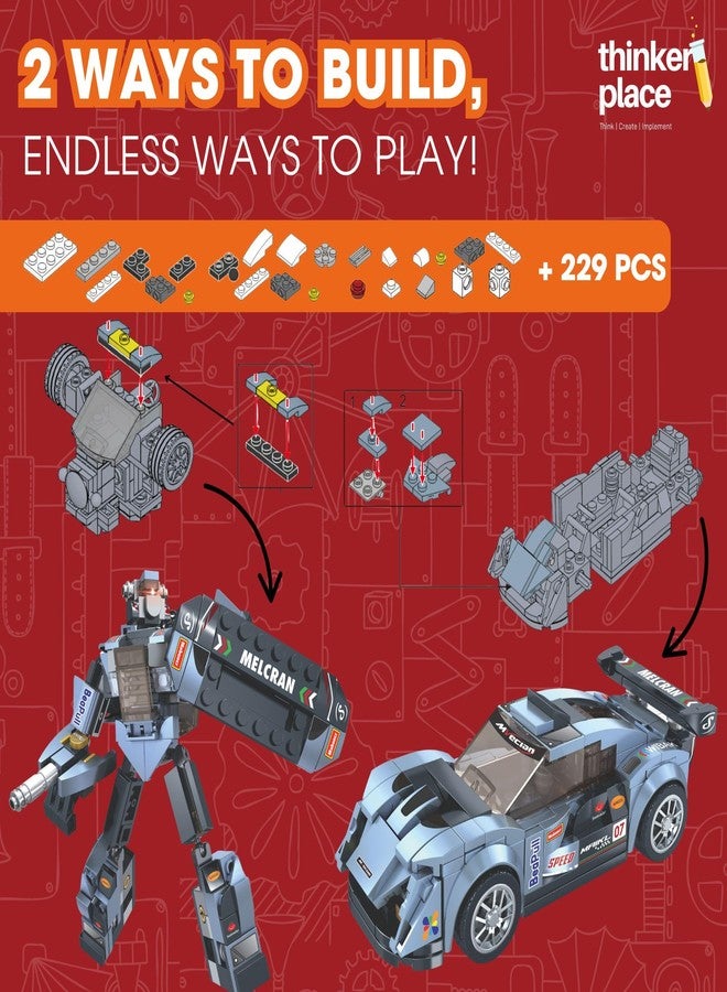 ThinkerPlace Cobalt Racer 2-in-1 Robot & Sports Car (229 Pieces) | Learn About Machines | Building Block Set for Kids Age 6+ | STEM Educational Toy | Build, Play & Learn | Science & Learning Toy - Image 2