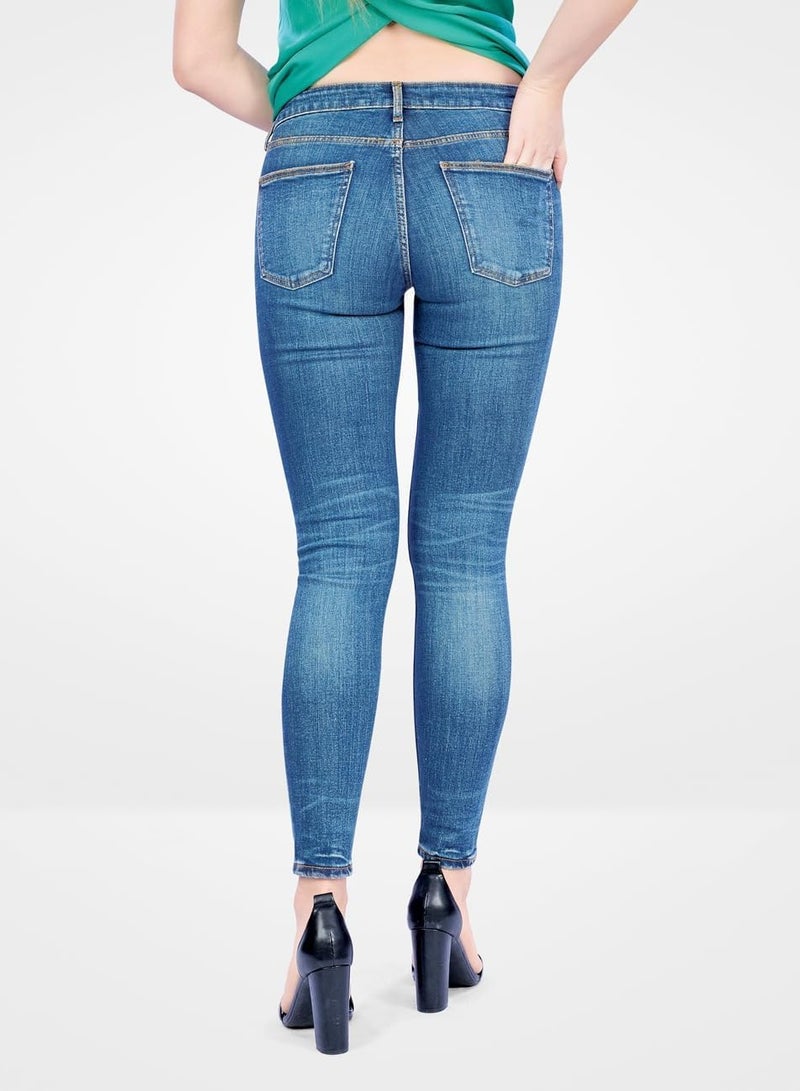 Web Denim Web Denim Dark Blue Highwaist Skinny Stretchable Straight Denim Pant  Fashionable Comfort Fit Casual Cotton Jeans With Pockets For Women  - Image 5