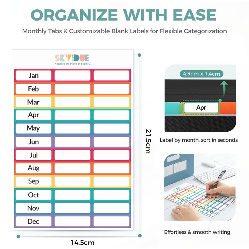 SKYDUE Accordion File Organizer, 12 Pockets File Folders, Letter Size Expanding File Folder with Colored Tabs and Expandable Cover, Portable Bill Receipt Organizer Black - Image 2