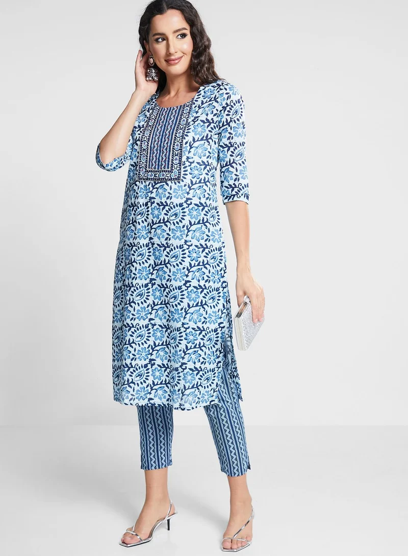 indya Floral Print Kurti & Pants Set