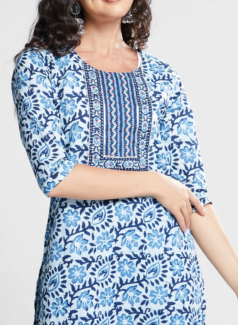 indya Floral Print Kurti & Pants Set