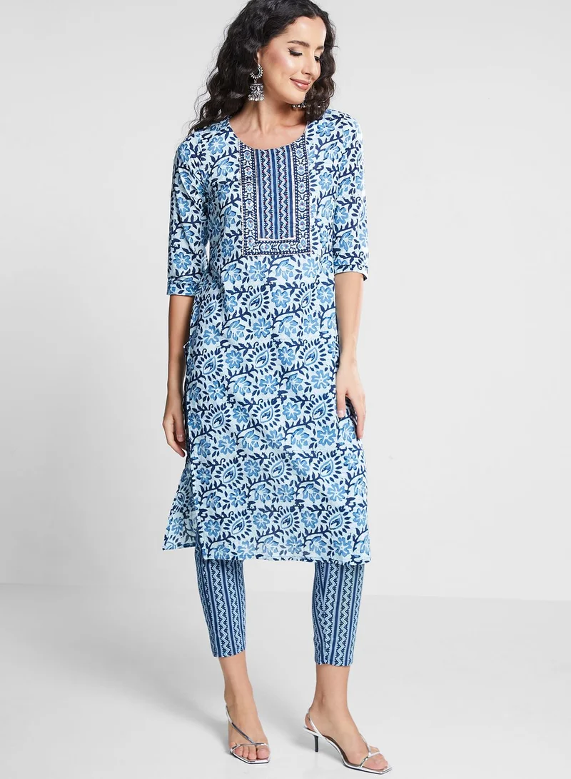 indya Floral Print Kurti & Pants Set