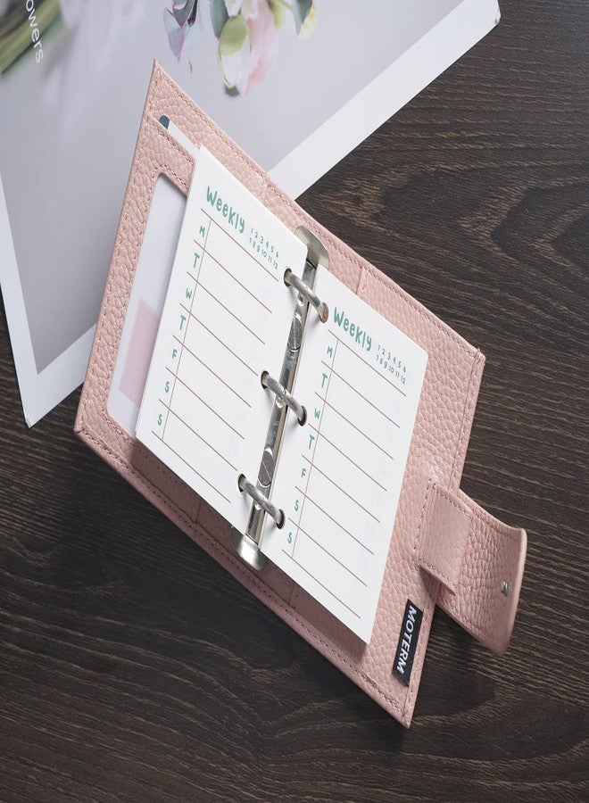 Moterm A9 Regular Rings Planner - Genuine Leather Binder Organizer Wallet (Pebbled-Dusty Rose, 19mm Ring) - Image 3